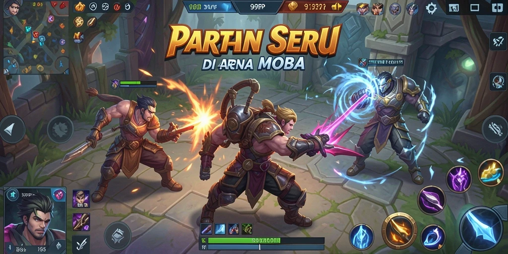 Tampilan seru gameplay 99RP di arena pertarungan MOBA.