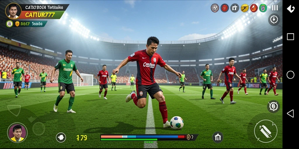 Screenshot gameplay menarik dari CATUR777 saat melakukan pertandingan sepak bola.