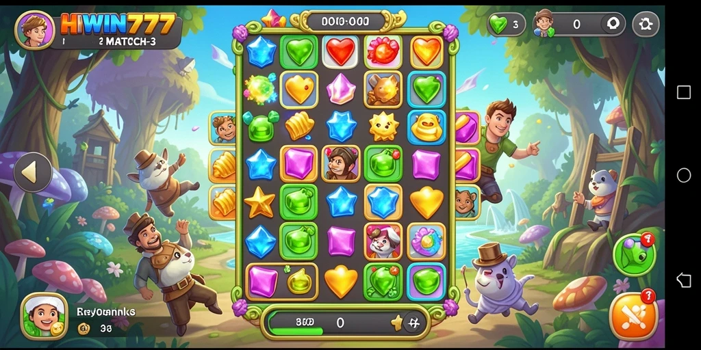 Tangkapan layar utama HIWIN777 menampilkan gameplay Match-3 yang seru.
