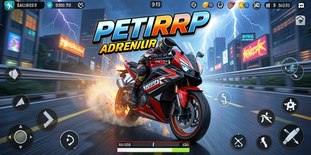Screenshot menampilkan serunya balapan motor dalam PETIRRP.