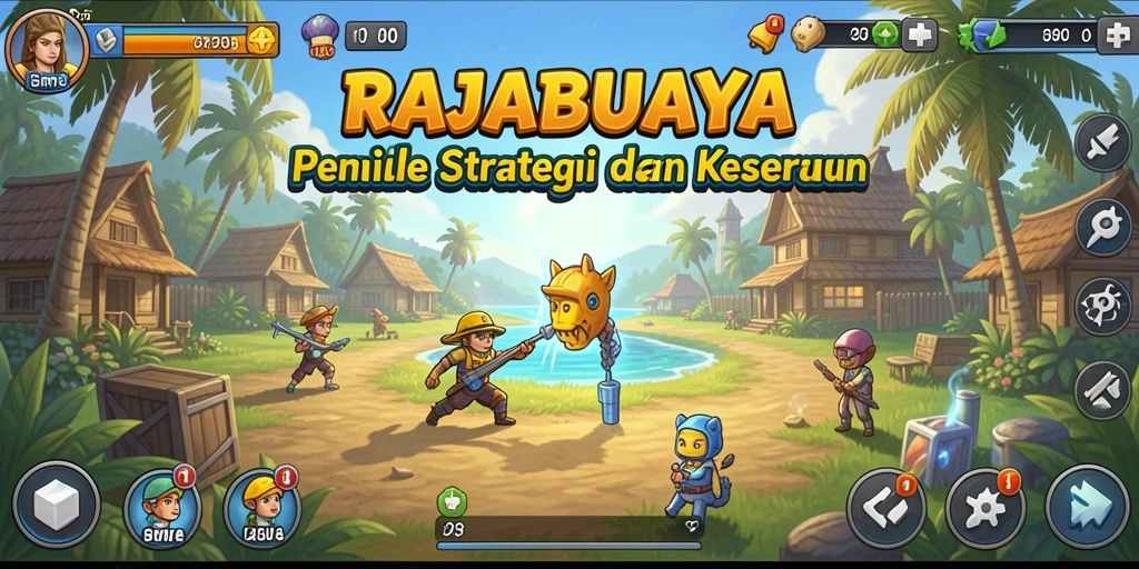 Screenshot gameplay RAJABUAYA yang menunjukkan pembangunan kerajaan Idle.