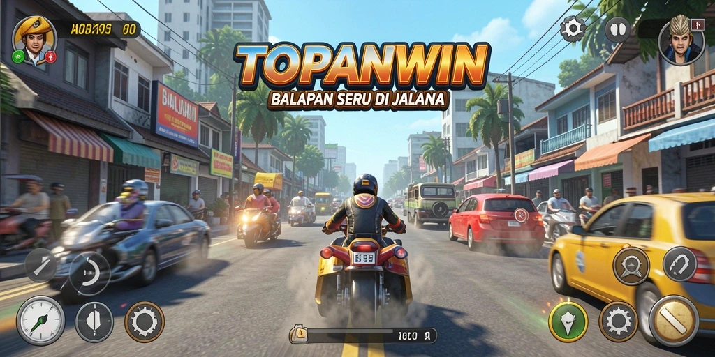 Tangkapan layar utama TOPANWIN menampilkan aksi balap mendebarkan.