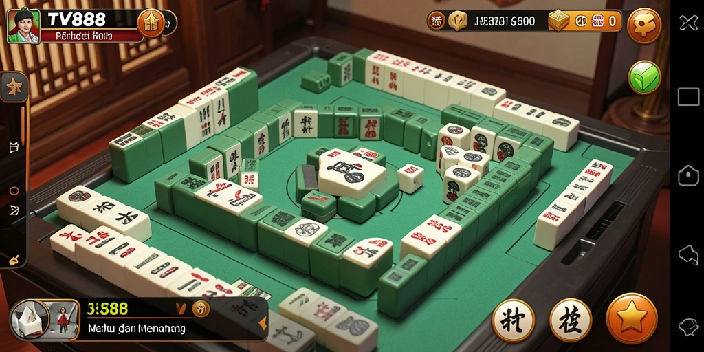 Screenshot gameplay TV888 menampilkan pengalaman bermain Mahjong yang mendebarkan.